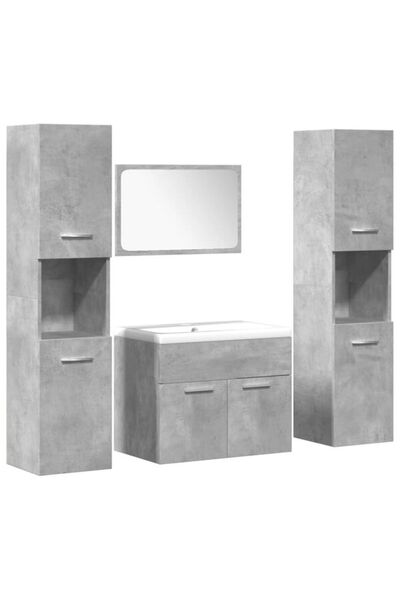 vidaxl Set de mobilier de baie din 4 piese, Gri beton, Lemn prelucrat