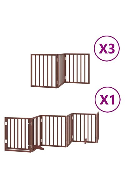 vidaxl Barieră pliabilă pentru câini cu ușă, 15 panouri, maro, 750 cm, lemn d...