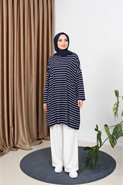 Afili Women's Wide Striped Standard Size Tunic 0723
