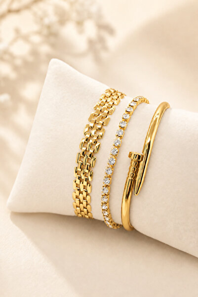 Crc Bijuteri Gold Color 3 Piece Women's Bracelet