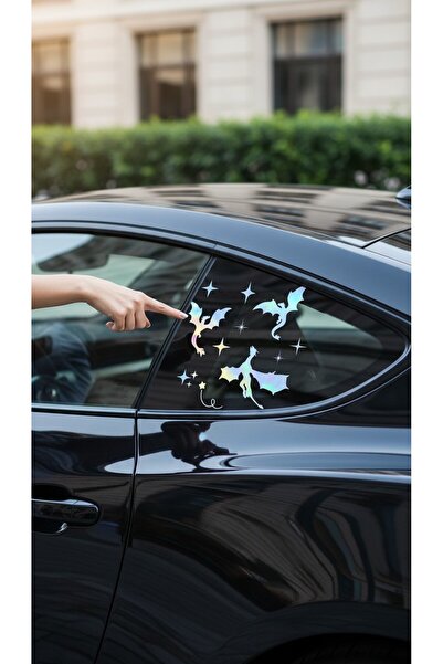 sticker Hologramlı Ejderha Ve Yıldız Tasarımlı Oto Araç Çıkartma - Araba Deka...