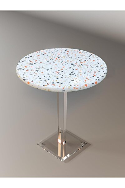 horoof home Modern Round Marble Table with Clear Acrylic Leg – Off White Top ...