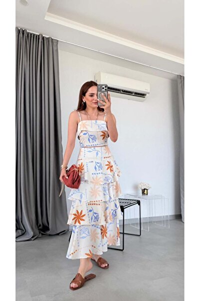 pelin yıldız butik Desenli Helisse Fırfır Detaylı Crop Etek Takım