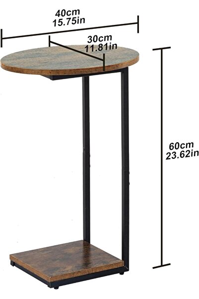 horoof home Compact C-Table End Table, 40x30x60 cm, Modern brown Wooden Side Table with Bottom Shelf for Small Spaces,SL126