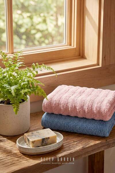 Sleep Garden 100% Cotton Pink-Blue Quality Hand and Face Towel 90X50 cm Set of 2