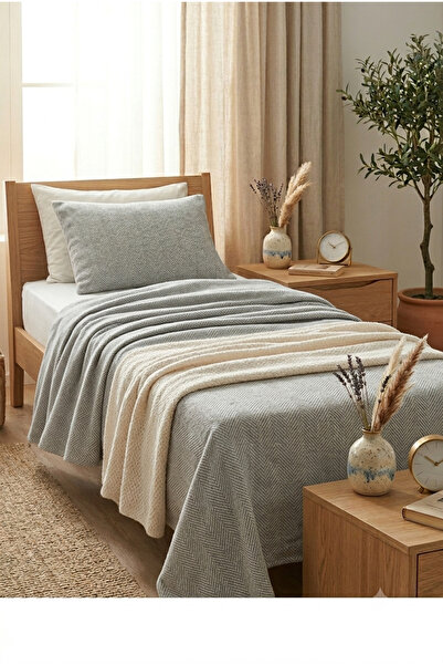 MKAtölyem Cotton Woven Natural Single Pique-Bedspread165X215 Light Green