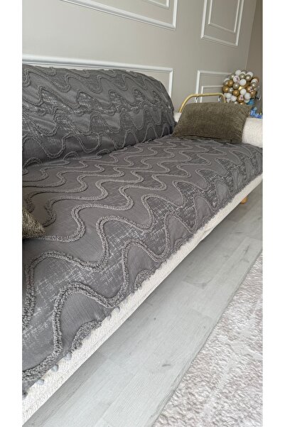Hisar Home Bohemian Wavy Tassel Pompom Sofa Cover 190X220 cm Decorative Sofa Bed Throw Non-Slip Multi-Purpose