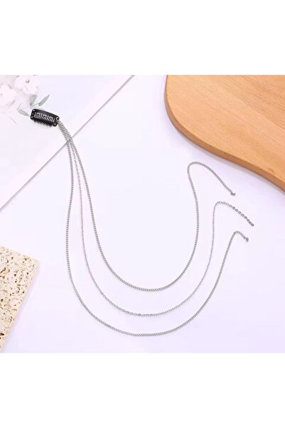 Shiklik Accesoriu de păr pentru femei cu lanț triplu de culoare argintie