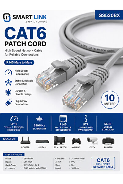 Smartlink GS530BX CAT6 Ethernet Cable RJ45 Patch Cord UTP High Speed 1Gbps 25...