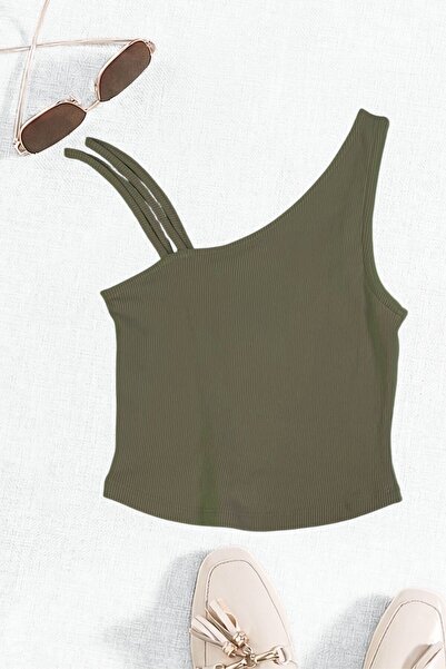 Mood Lab Asymmetrical Strap Detail Body-Hugging Crop Tank Top