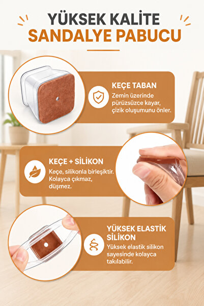Pazar Kapısı Kare Silikon Keçeli Sandalye ve Masa Ayağı Pabucu 4'lü Set Medium