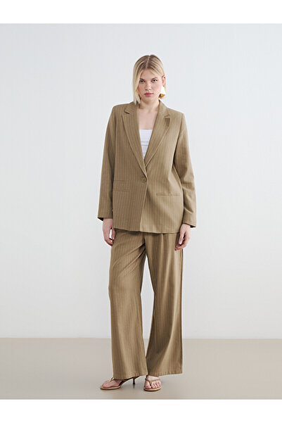 LC Waikiki Striped Linen Blended Women's Blazer Jacket