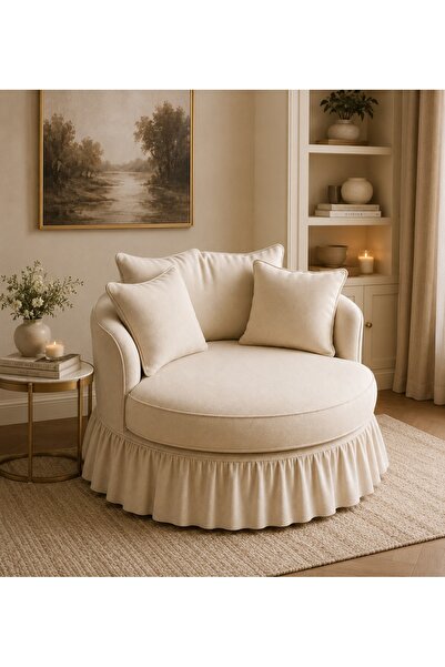 N.zone Luxurious Circular Lounge Chair with Classic Boutique Design, Supporti...