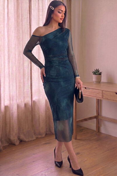 ALFUDO Moda Collection Digital Print Tulle Lined Dress