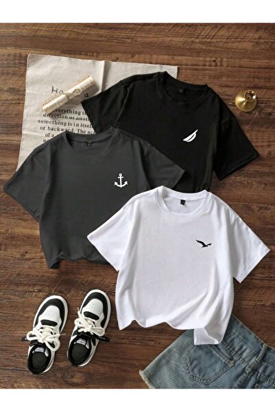 SVART WEAR Baskılı Siyah - Beyaz - Antrasit 3 Parça Çocuk Tişörtü %100 Pamuk ...