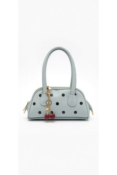 cantamella Baby Blue Polka Dot Handbag, Arm and Shoulder Bag - Cherry Bag with Gift