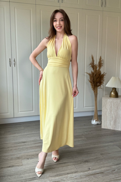 Dilay Gökoğlu Butik Halter Neck, Low-Cut, Slit Midi Dress