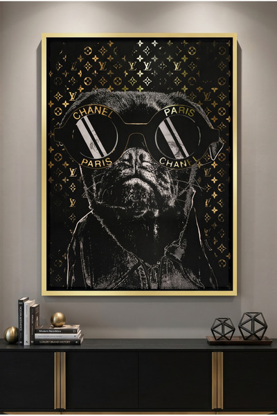Jasmine Art Pug in Chanel Sunglasses Abstract Wall Art | Framed Canvas Print ...