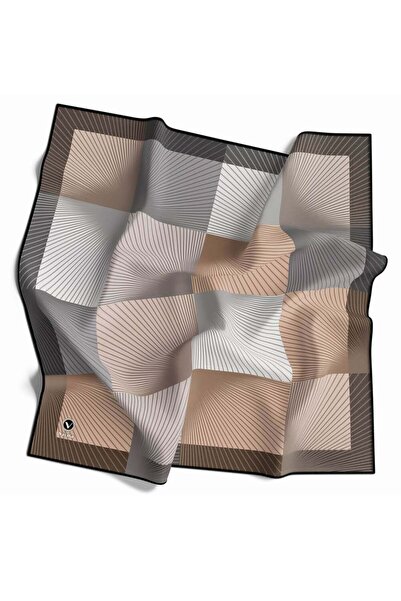 VİOLLA Soft Twill Geometrik Desenli Gri Renkli 90x90 Eşarp (İpek İçermez) Ken...
