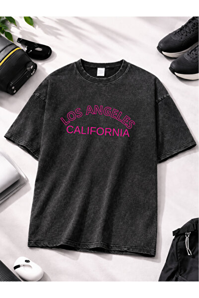 Pink Sky Μπλουζάκι Unisex Oversize με εφέ ξεβαμμένου υφάσματος, Vintage Stree...