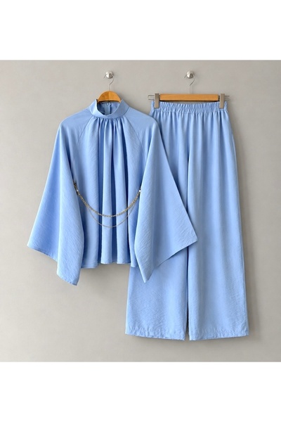 MODA VEDAT Ženska bluza širokog kroja sa lancem i detaljnim pantalonama -0750