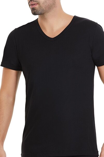 YILDIZ Super Slim V-Neck Short Sleeve Men's Undershirt Black 3-Pack