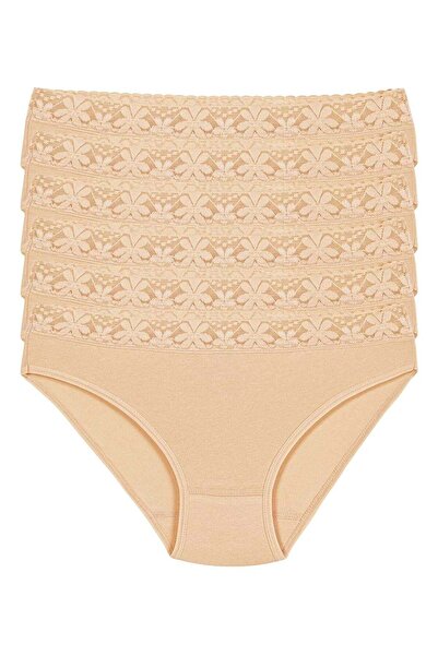 YILDIZ Lycra Waist Lace Women's Bikini Panties Skin Color 6 Pack