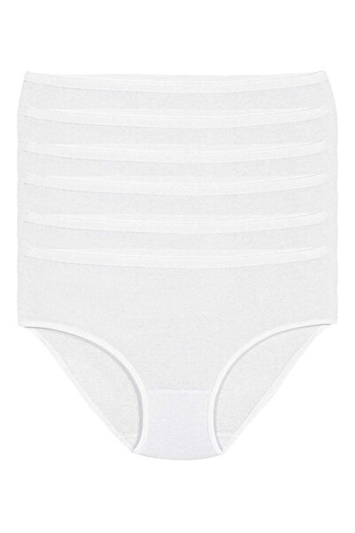 YILDIZ Ribana Biyeli Bato Women's High Waist Panties White 100% Cotton 6-Pack