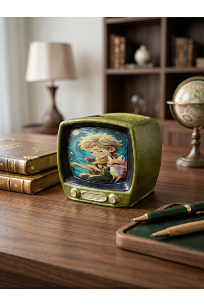 Mini nostalji televizyon saksı kalemlik küçük prens