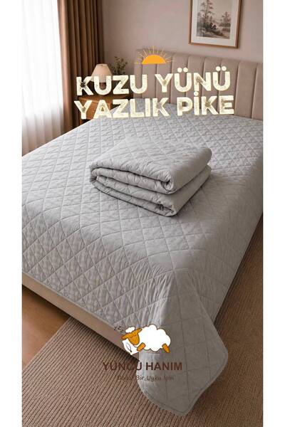 Yüncü Hanım %100 Kuzu Yünü Dolgulu Gri Renkli Pamuk Kumaş Çift Kişilik Kapito...