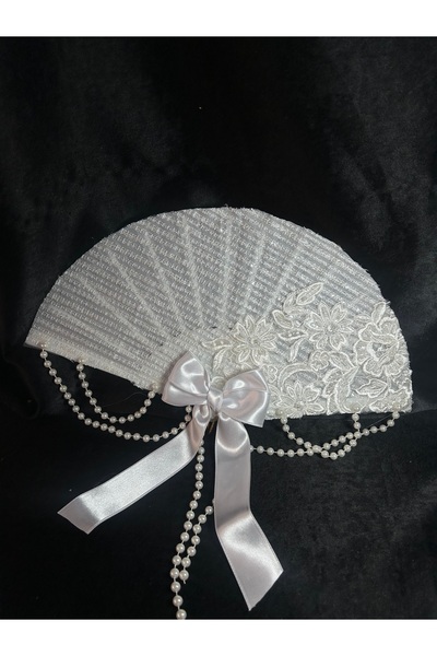 Bridal Luxe Rose Detailed Pearl Bridal Fan White Fan Wedding Engagement Promi...