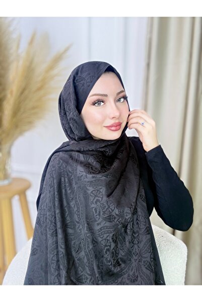Noyan Scarfs Desenli İpeksi Şal Siyah