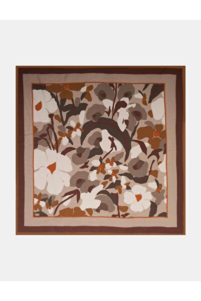 KYR Retro Floral Patterned Viscose Scarf Beige