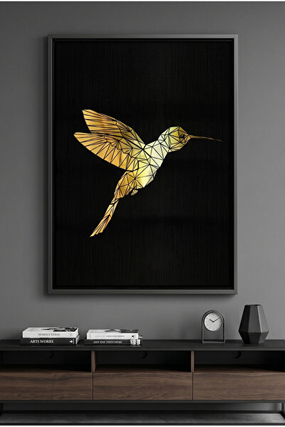 Jasmine Art Golden Hummingbird Abstract Wall Art | Framed Canvas Print with G...