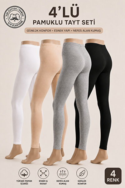 Altınay 4-Pack Long Straight Women's Tights - 90% Cotton - 611
