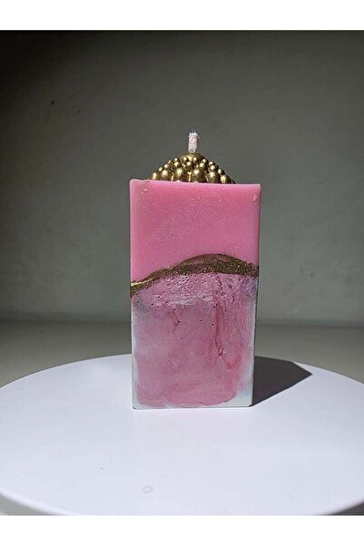 GLOWRA ARTISANS Pink Pillar Candle with Gold Textured Top