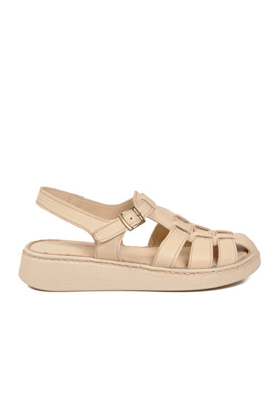 AYAKMOD Beige Lightweight Breathable Genuine Leather Women's Sandals 12500 Z