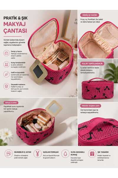 VitaMood Yaşam Stylishly Designed Mirrored Pink Makeup Bag