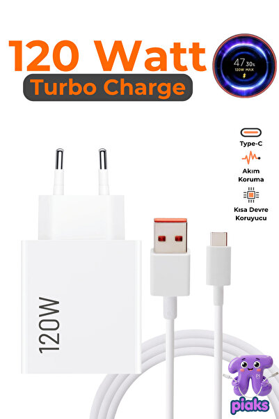 Piaks 120 W (Watt) Turbo Hızlı Şarj Aleti Xiaomi Redmi Note 12 13 14 15 Pro +...