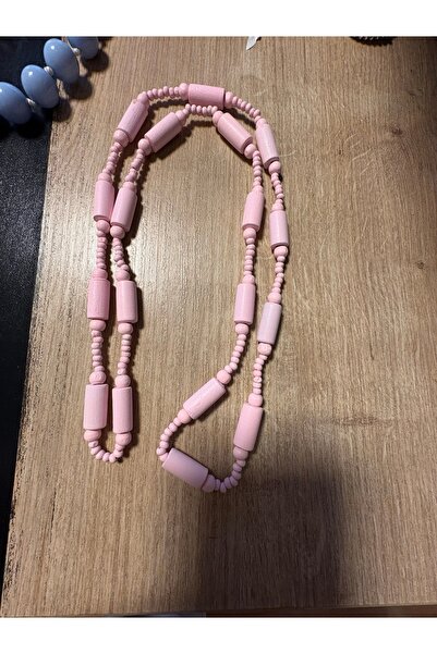 ELUNE İSTANBUL & Milano Powder Pink Wood Look Long Women's Necklace
