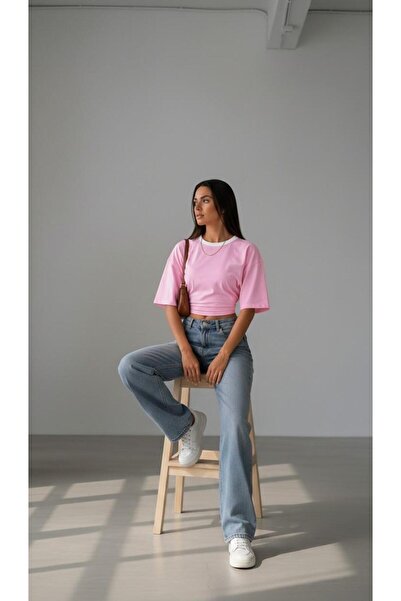 Lrscollection Women's Marsala, Pink, Blue Bat Sleeve Waist-Fitted Cotton T-Shirt