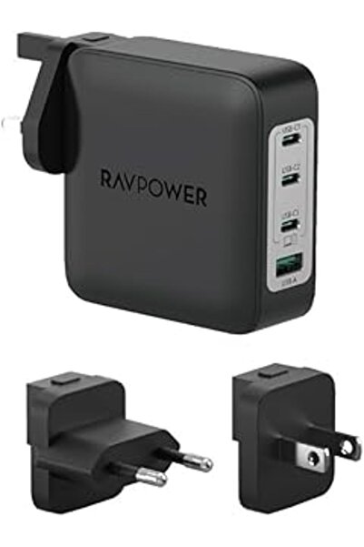 RavPower 200W Wall Charger with 3 Type-C Ports with UK Plug from RAVPower, Bl...