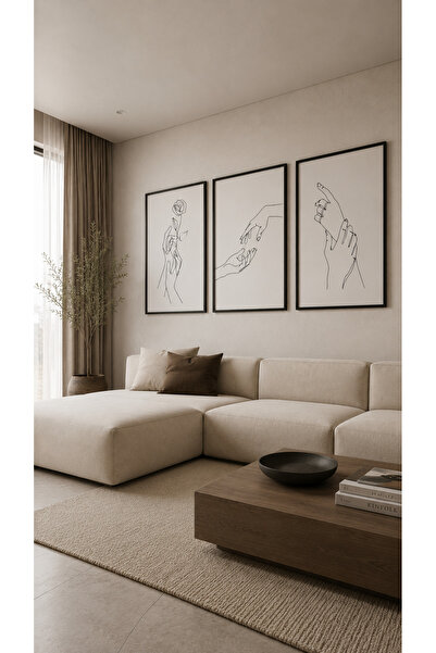 Rex Aksesuar Minimalist Çerçeveli Çizgi Tablo Seti Modern Duvar Dekoru 3 Adet