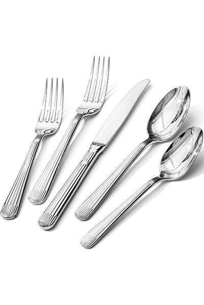 AZONEE 5-Piece Silverware Set, 18/10 Stainless Steel Flatware, Luxury Striped...