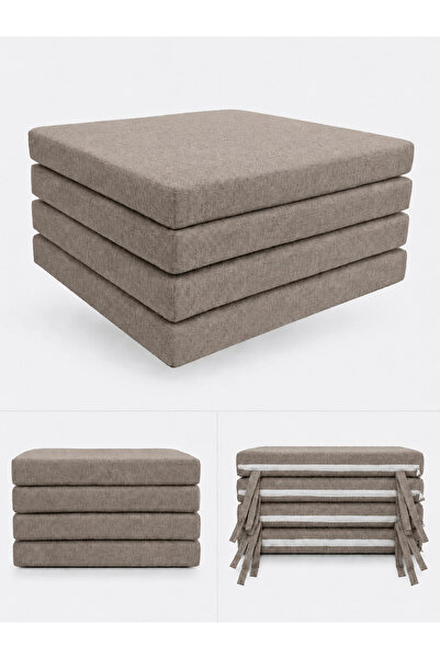 EA HOME ROYALE COMFORT 50x50x5 CM Süngerli Bağcıklı Keten CAPPUCCİNO Fermuarl...