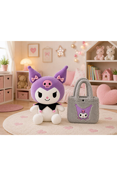 Toyzoy Toys Kuromi Peluş Oyuncak 35 cm + peluş Çanta - Şık Hediye Seti