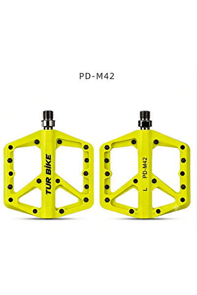 tur bike Sarı Rulmanlı, Kaymaz, Geniş Bisiklet Platform Pedalı 8 Çivili Plast...