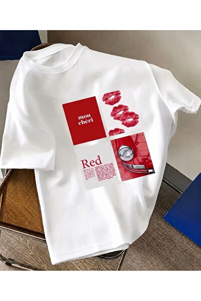 LELVANİ Colorful Lip Mon Cheri Printed Crew Neck T-Shirt