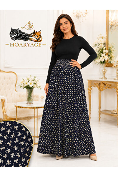 hoaryage Elastic Waist, Vivid Colorful Patterned Viscose Press Fabric Maxi Le...