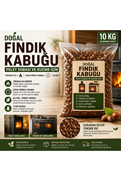 GanziNuts Doğal Fındık Kabuğu 10 KG | Pelet Sobası, Kuzine ve Soba İçin Doğal...